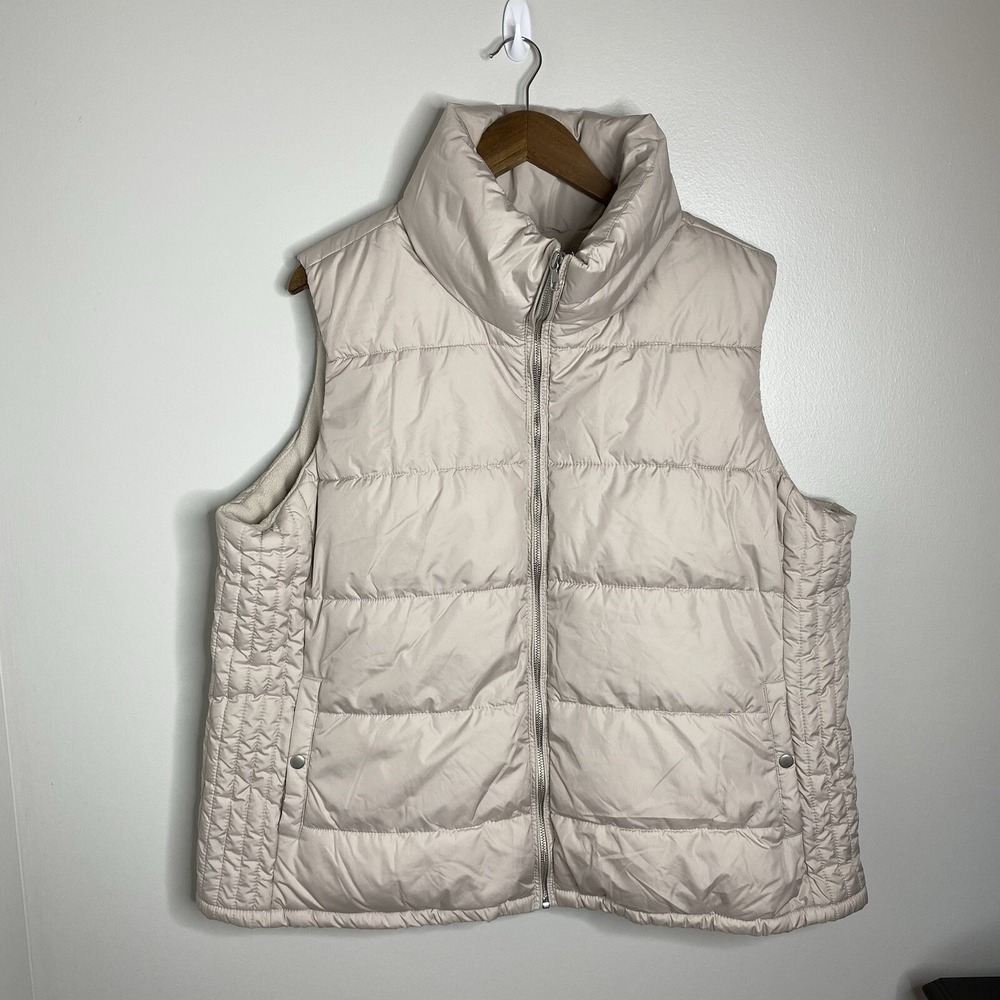Old Navy Puffer Vest San Fransico Women's XXL Beige Fleece Lined Pockets
